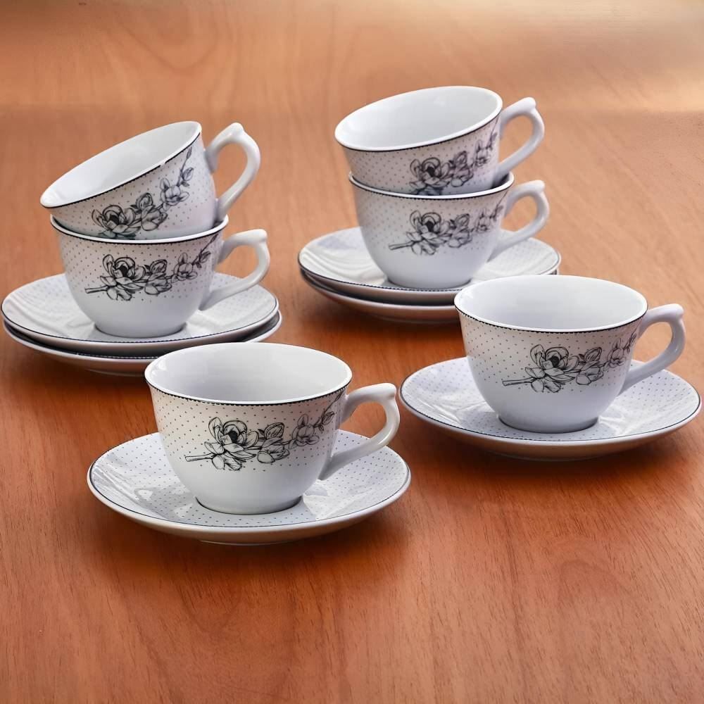 Jogo de Xícaras com Pires Porcelana Jasmine Havan Casa 12 Peças - Estampado