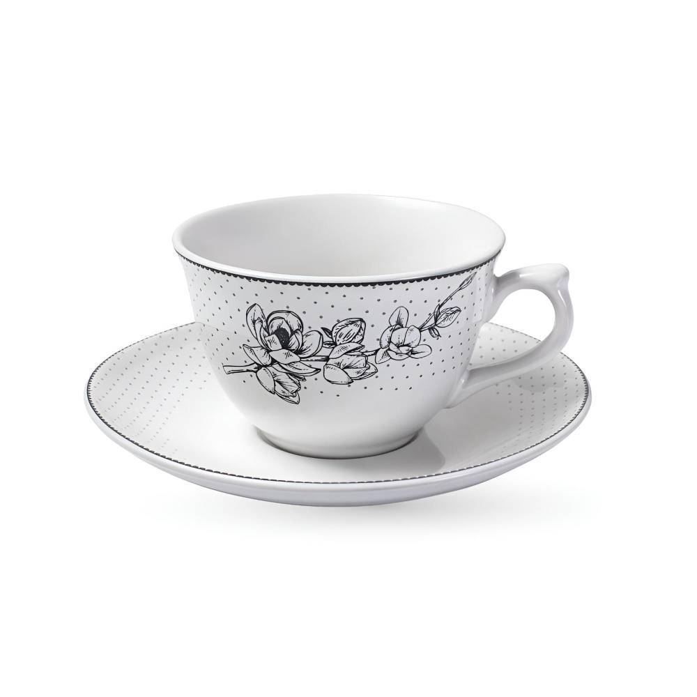 Jogo de Xícaras com Pires Porcelana Jasmine Havan Casa 12 Peças - Estampado