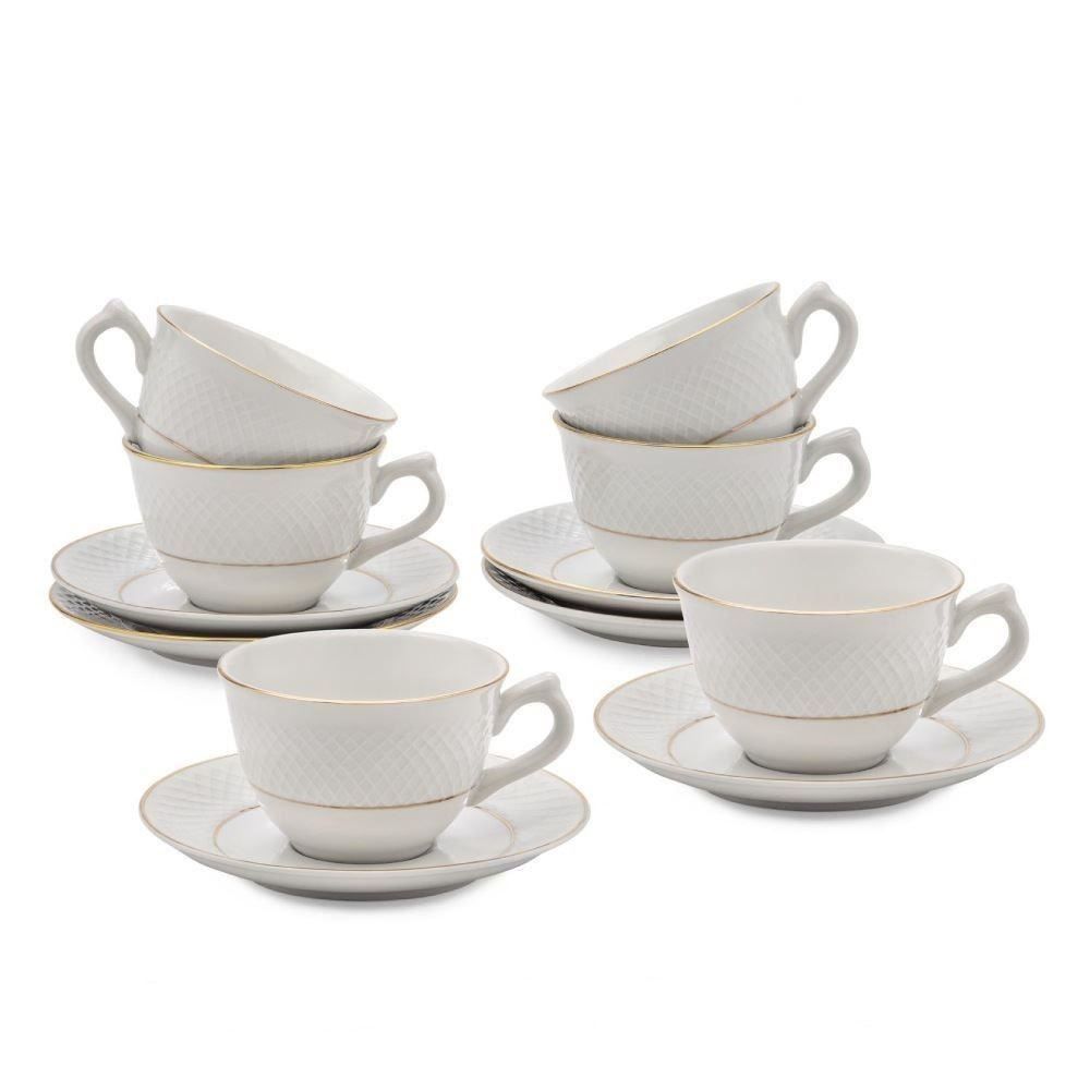 Jogo De Xícaras Com Pires Royal Havan Casa 12 Peças - Porcelana