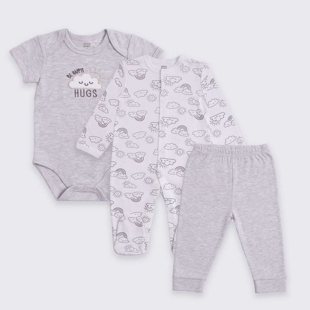 Kit Bebê Macacão, Body e Calça Yoyo Baby