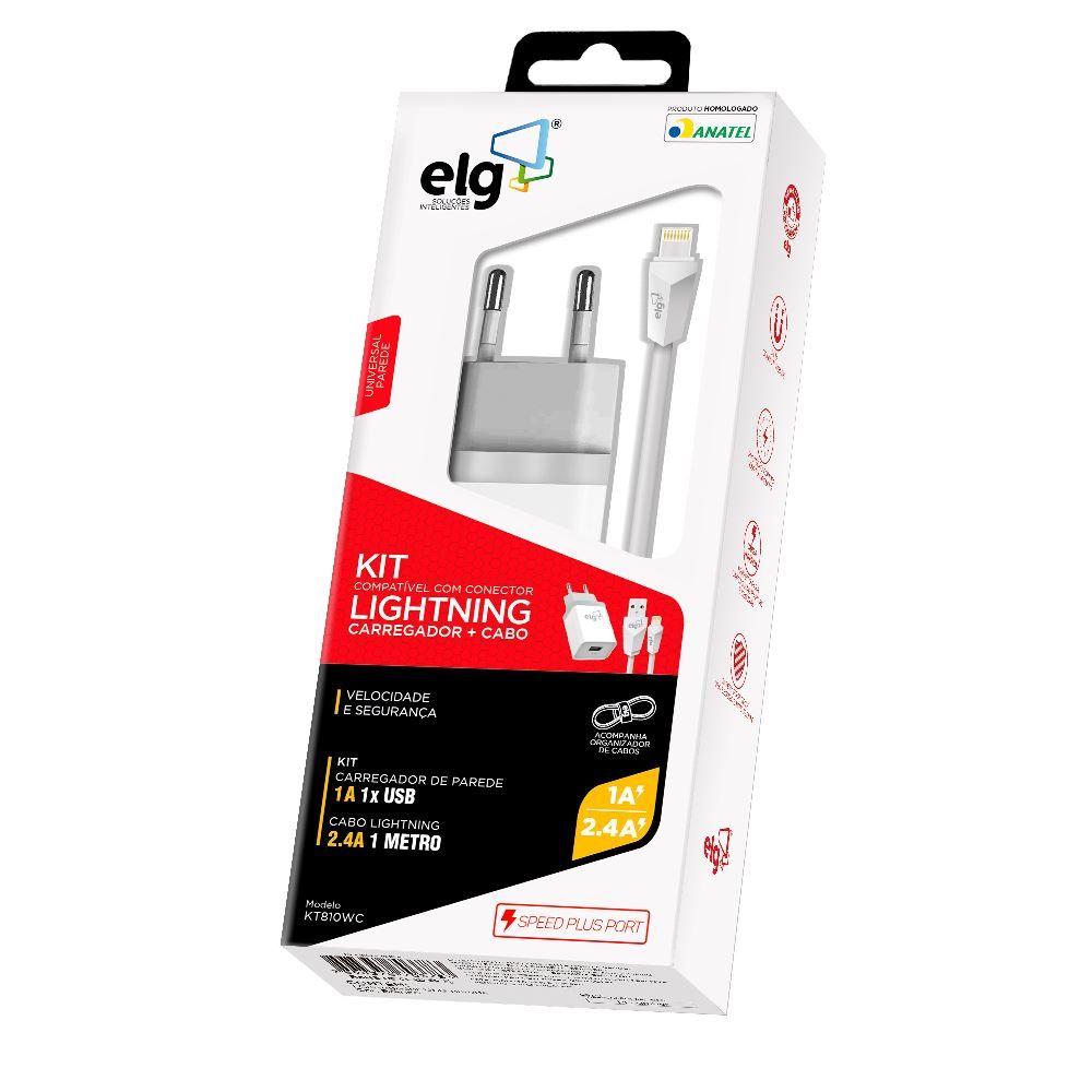 Kit Carregador Parede Universal Lightning 1M Elg Recarga Sincronização