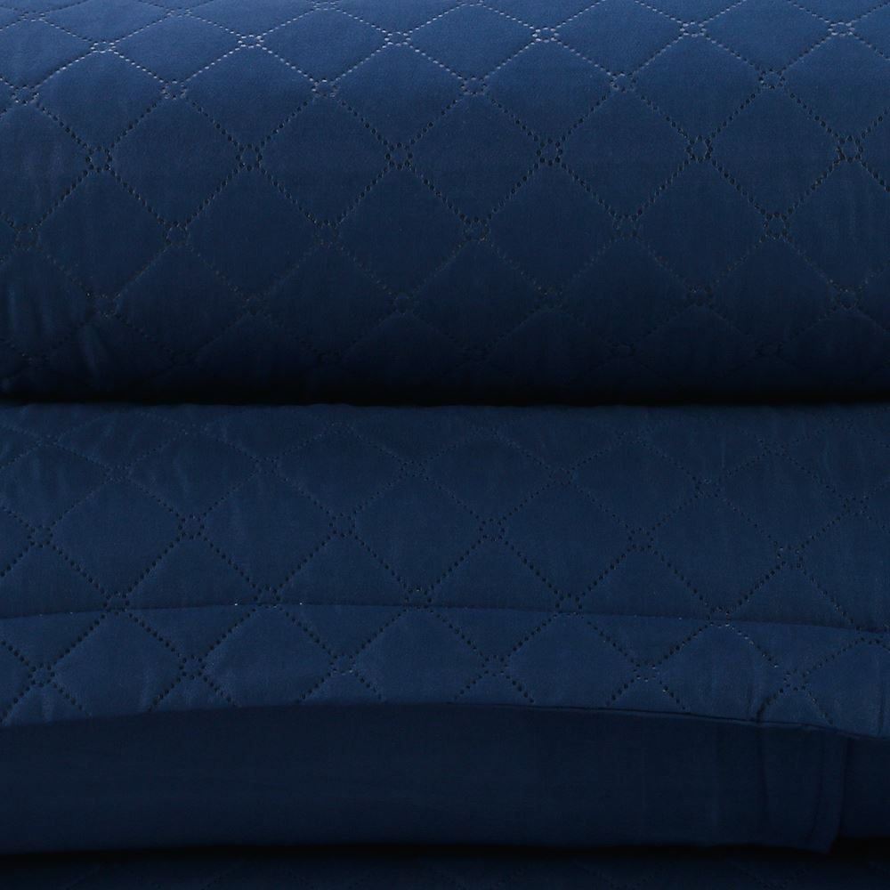 Kit Colcha Casal 100% Poliéster Lisa Versalhes Havan Casa 3 pçs - Midnight Blue