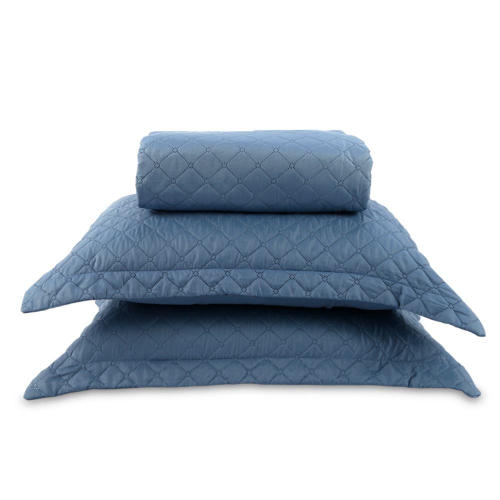 Kit Colcha Casal 100% Poliéster Lisa Versalhes Havan Casa 3 Peças - Azul