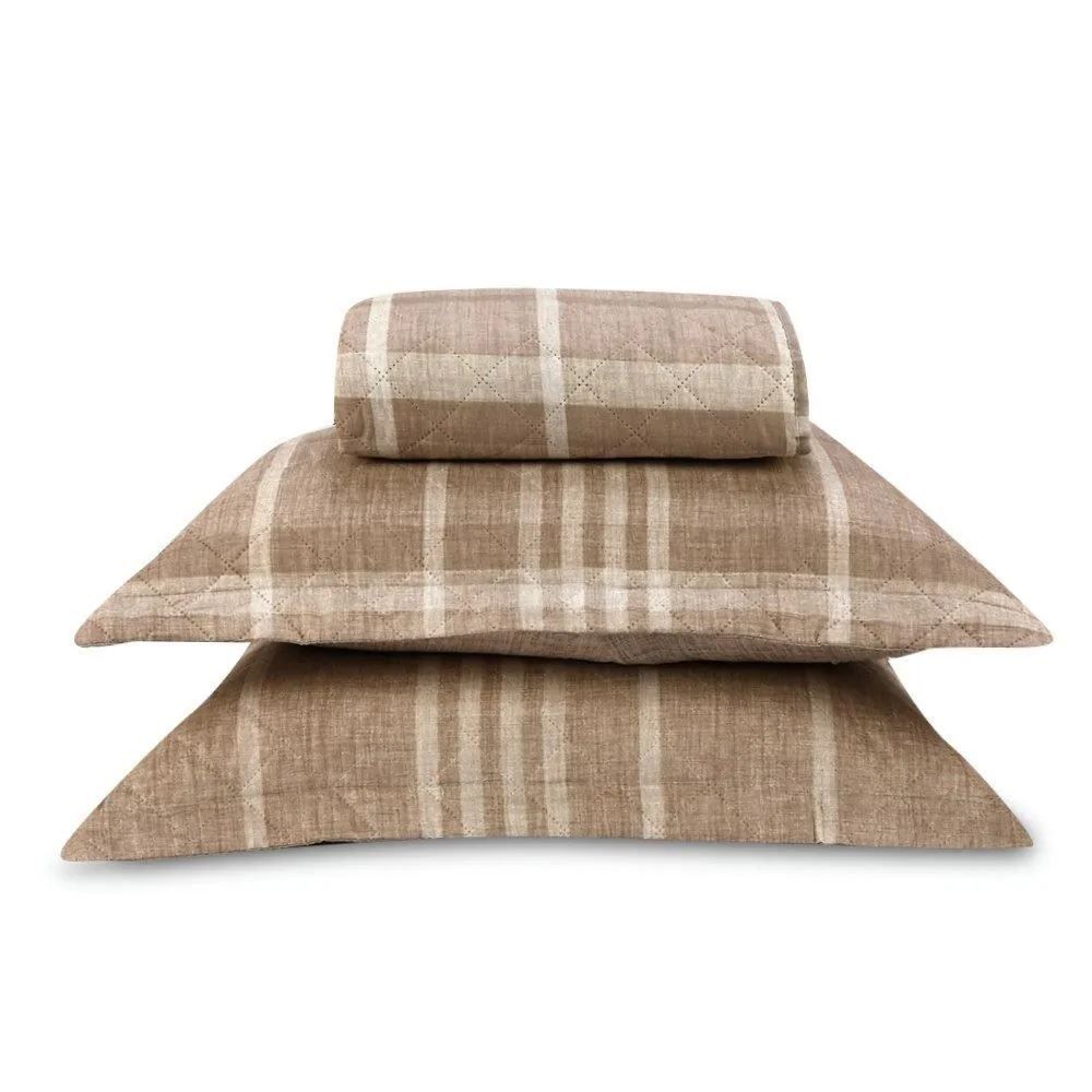 Kit Colcha Casal Estampada Versalhes Havan Casa 3 Peças - Xadrez Bege