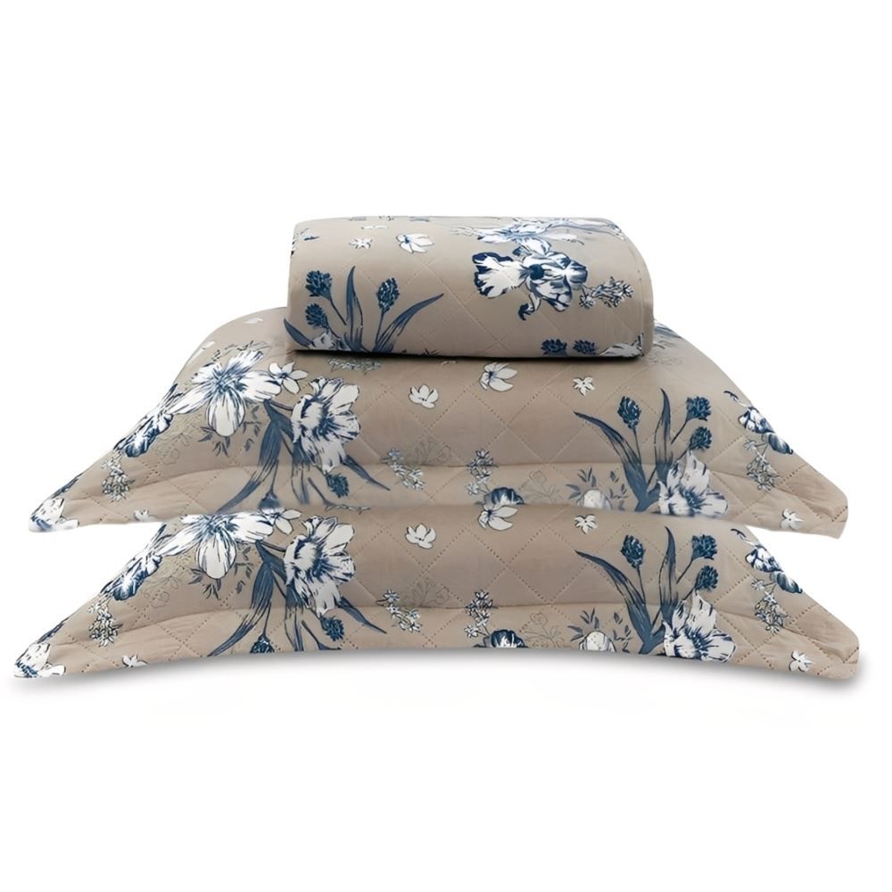 Kit Colcha Casal Estampada Versalhes Havan Casa 3 Peças - Azul Linho