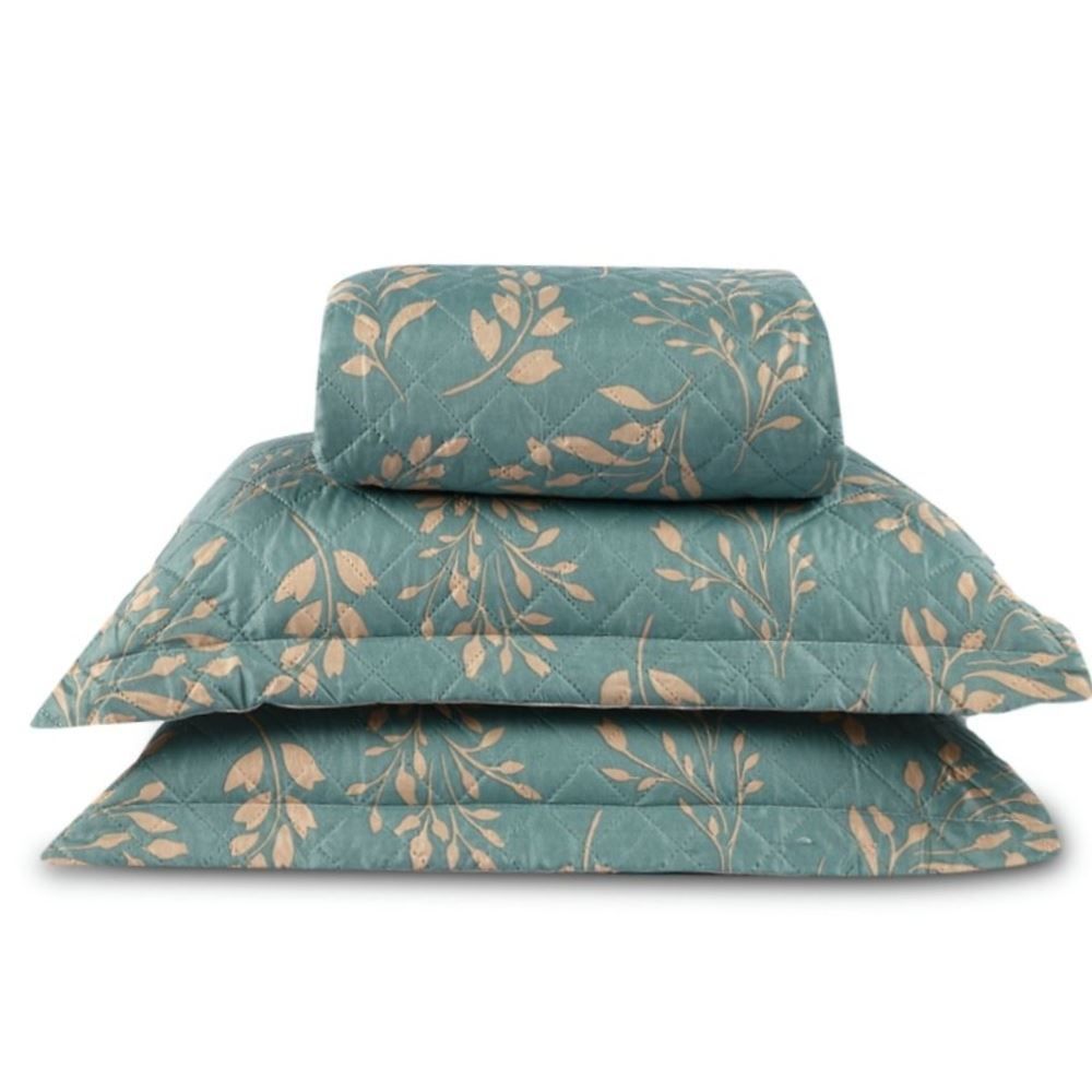 Kit Colcha Casal Versalhes Estampada Havan Casa 3 Peças - Folhagens Verde