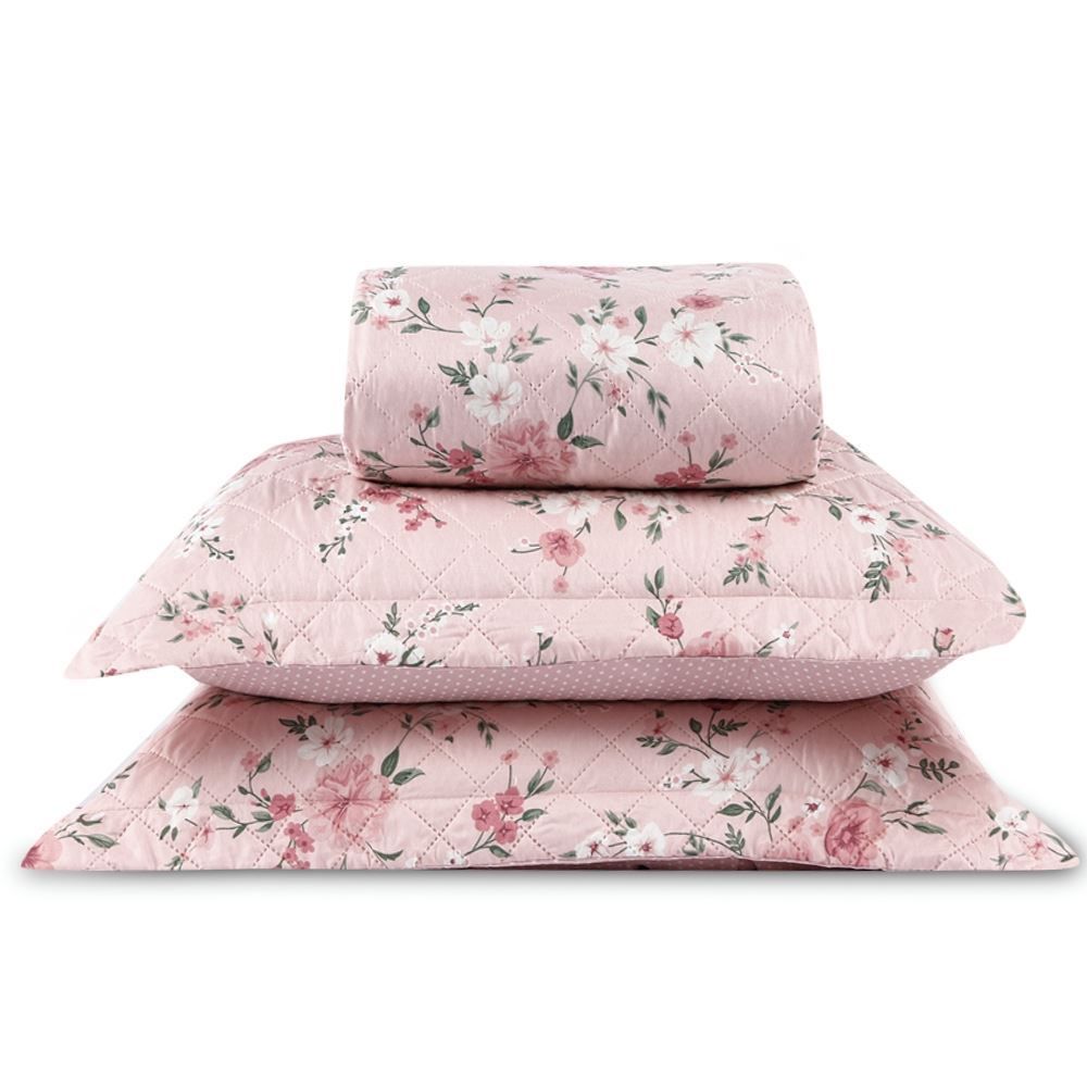 Kit Colcha Casal Versalhes Estampada Havan Casa 3 Peças - Floral Rose