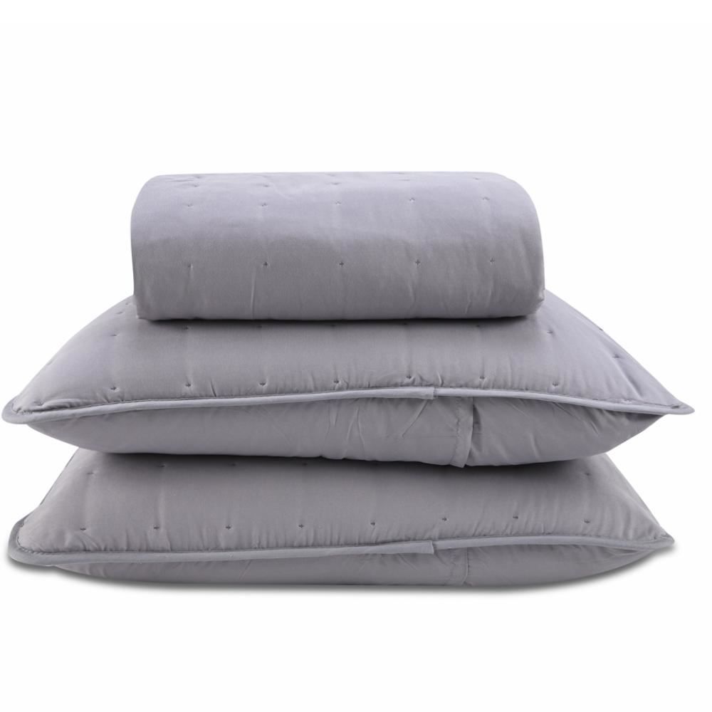 Kit Colcha King 100% Poliéster Elegance Lisa Havan Casa 3 Pçs - Cinza