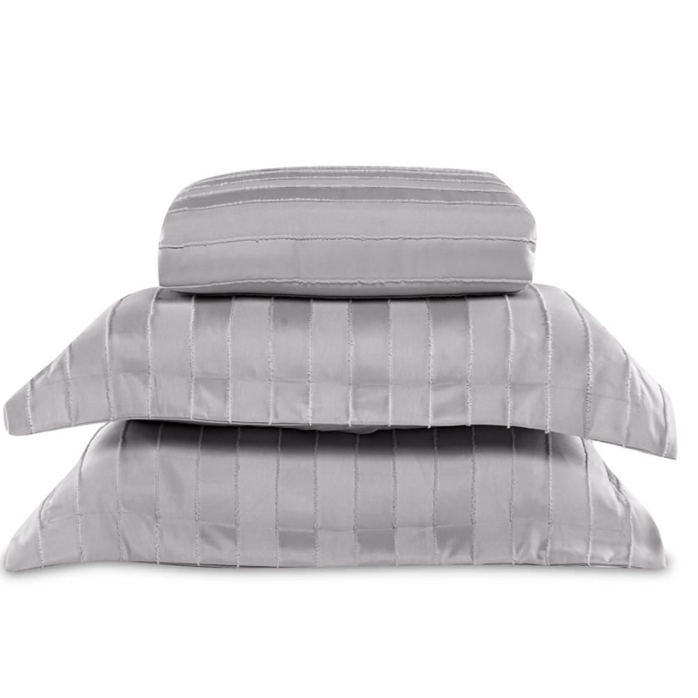 Kit Colcha Queen 100% Poliéster Lisa Premier Havan Casa 3 Pçs - Cinza