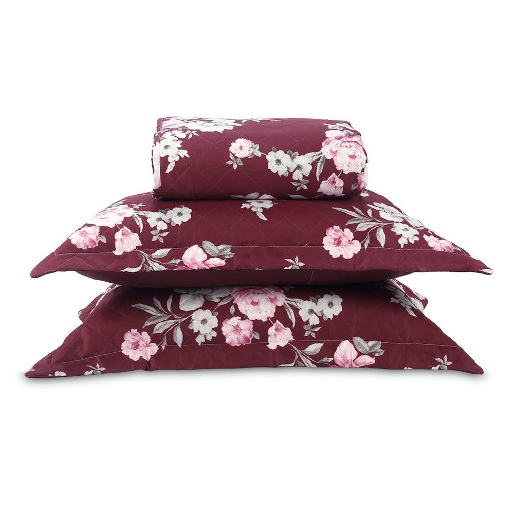 Kit Colcha Queen Estampada Versalhes Havan Casa 3 Peças - Floral Vinho