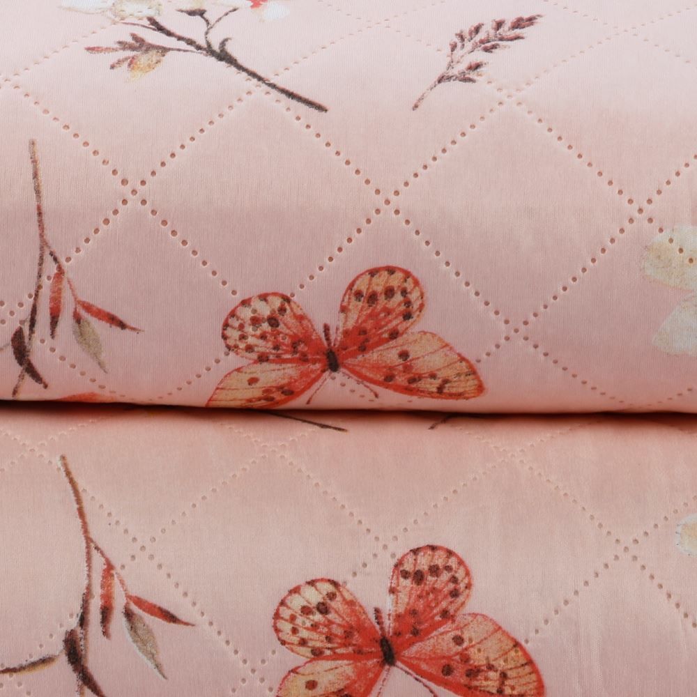Kit Colcha Queen Estampada Versalhes Havan Casa 3 pçs - Floral Borboleta Rose