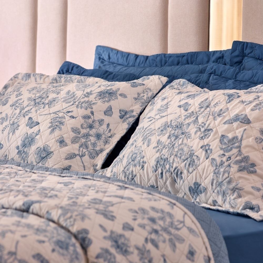 Kit Colcha Queen Versalhes Havan Casa 3 Peças - Floral Azul