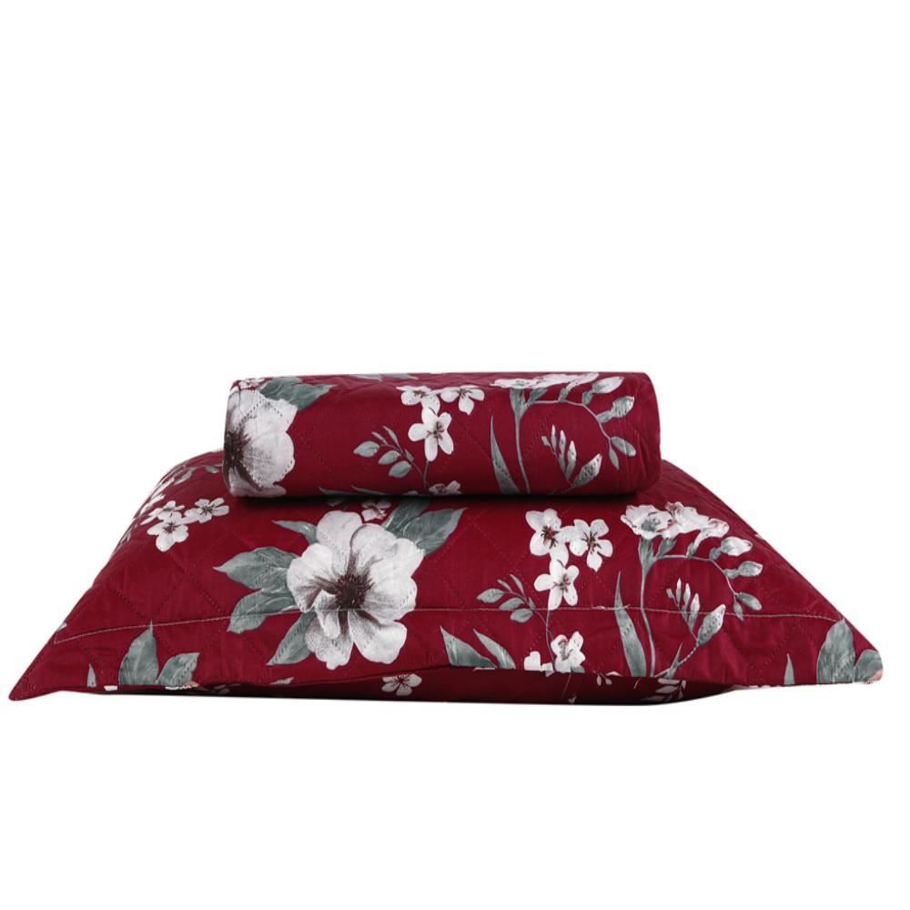 Kit Colcha Solteiro Estampada Versalhes Havan Casa 2 Peças - Toscana Vinho Floral