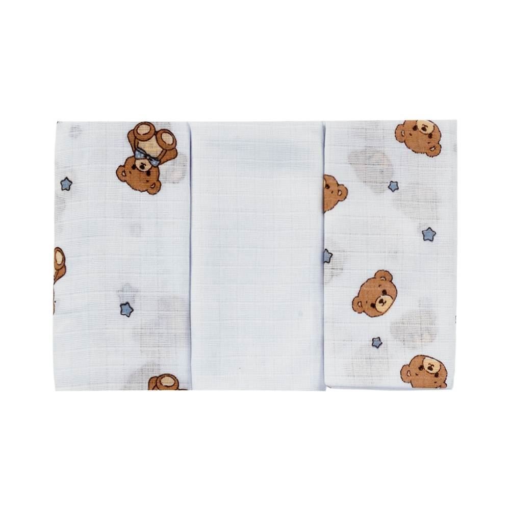 Kit Fralda Prime Havan Baby 3 Peças - Urso Azul