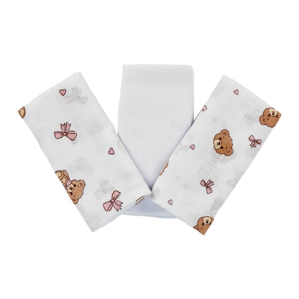 Kit Fralda Prime Havan Baby 3 Peças - Urso Rosa