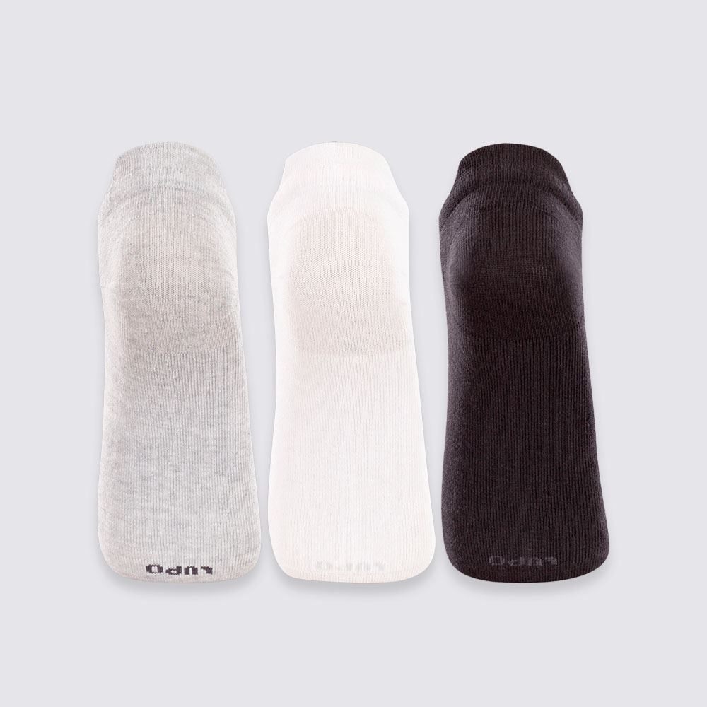 Kit Meia Feminina Soquete com Puxador Lupo - Branco/Preto/Cinza