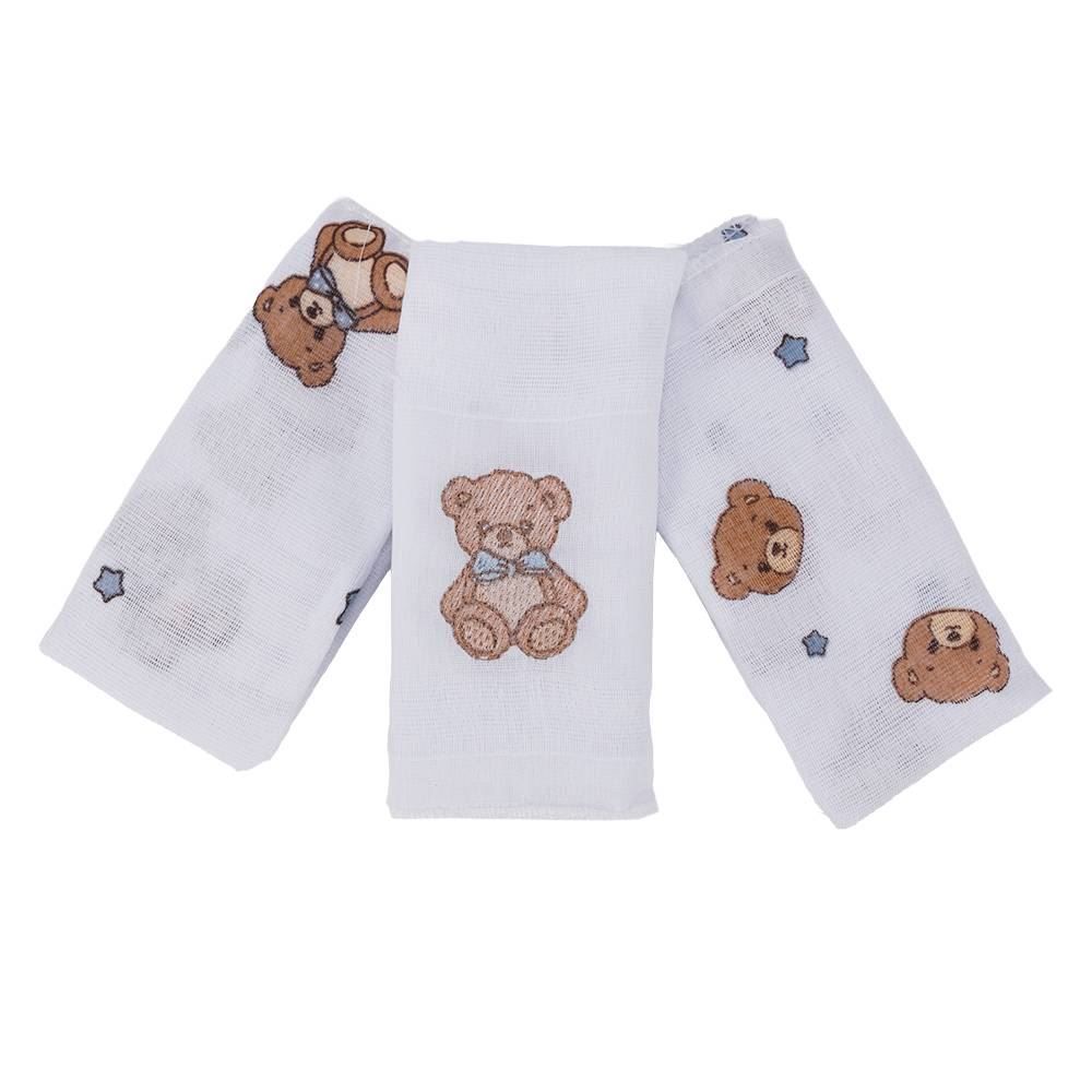 Kit Pano de Boca 3 Peças Prime Havan Baby - Urso Azul