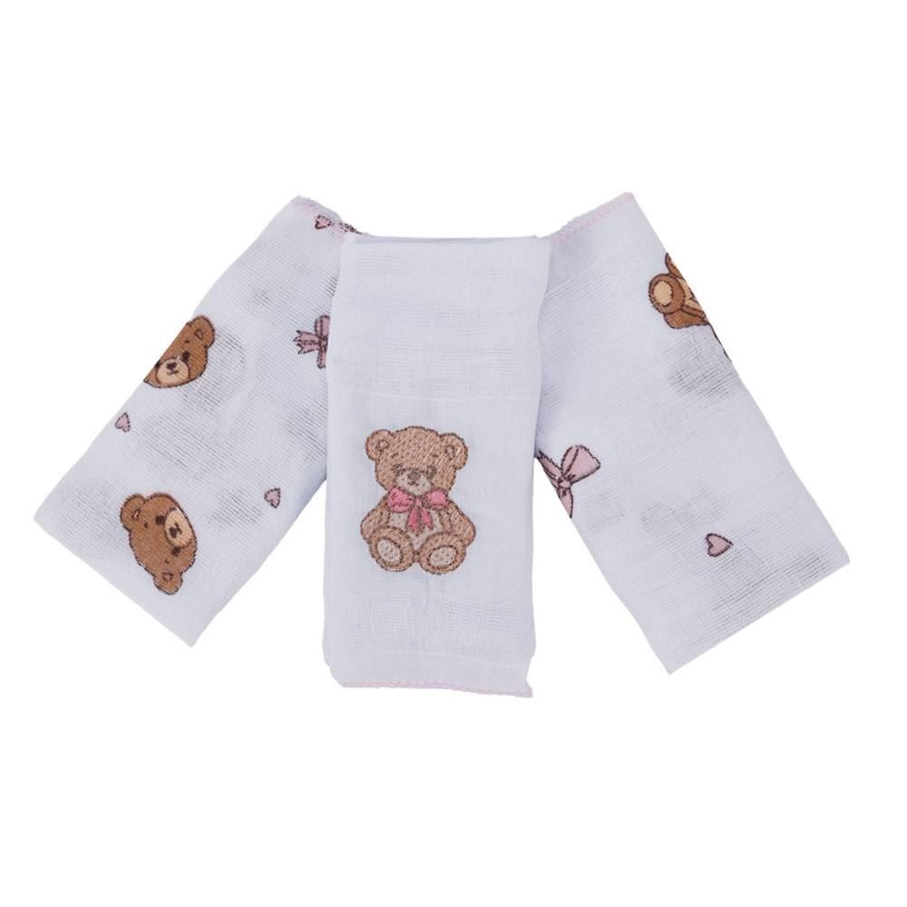 Kit Pano de Boca 3 Peças Prime Havan Baby - Urso Rosa