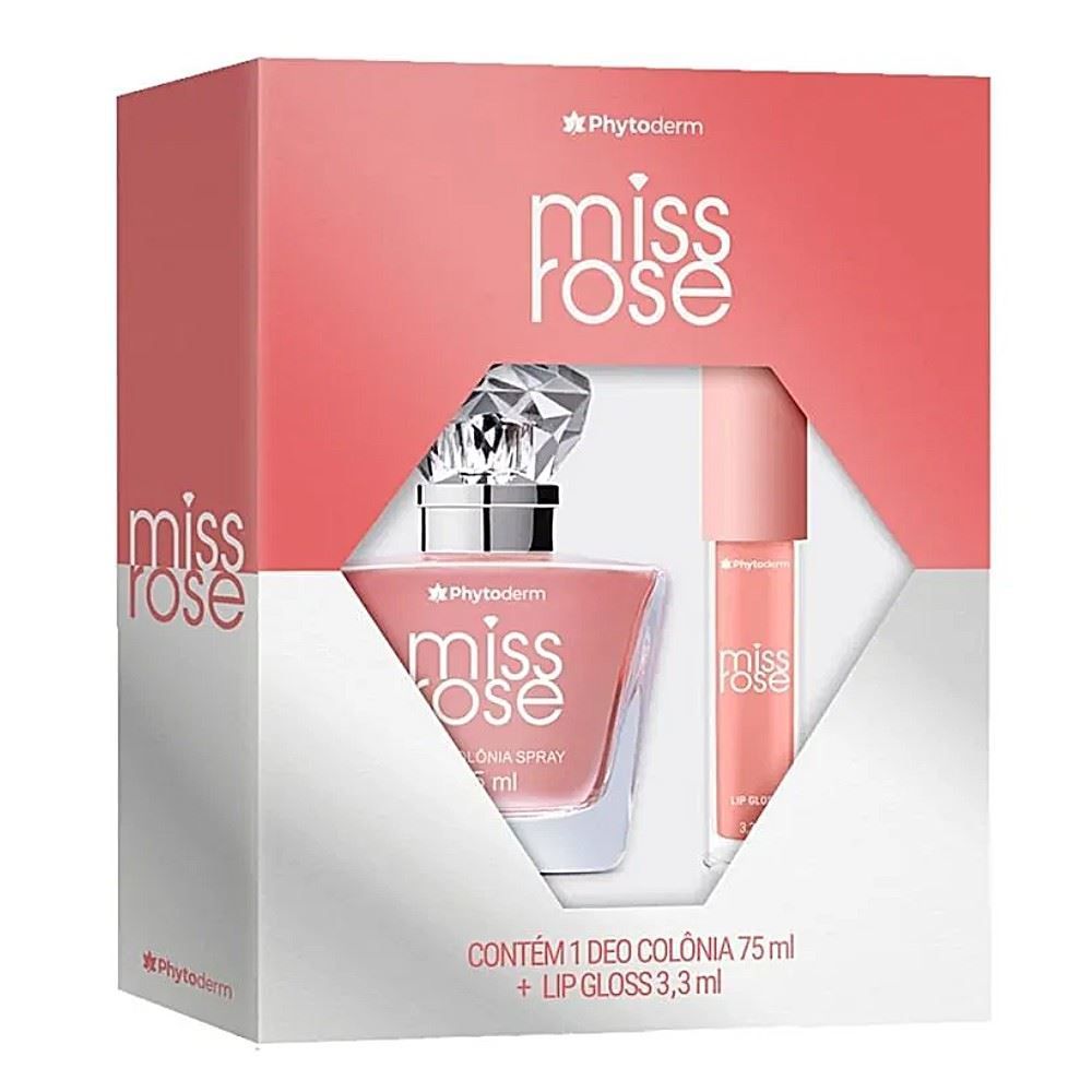 Kit Perfume Feminino Miss Rose e Lip Gloss Phytoderm