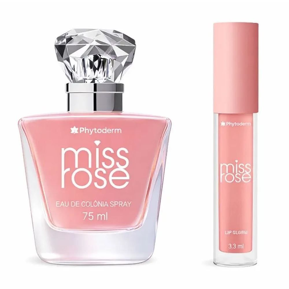 Kit Perfume Feminino Miss Rose e Lip Gloss Phytoderm