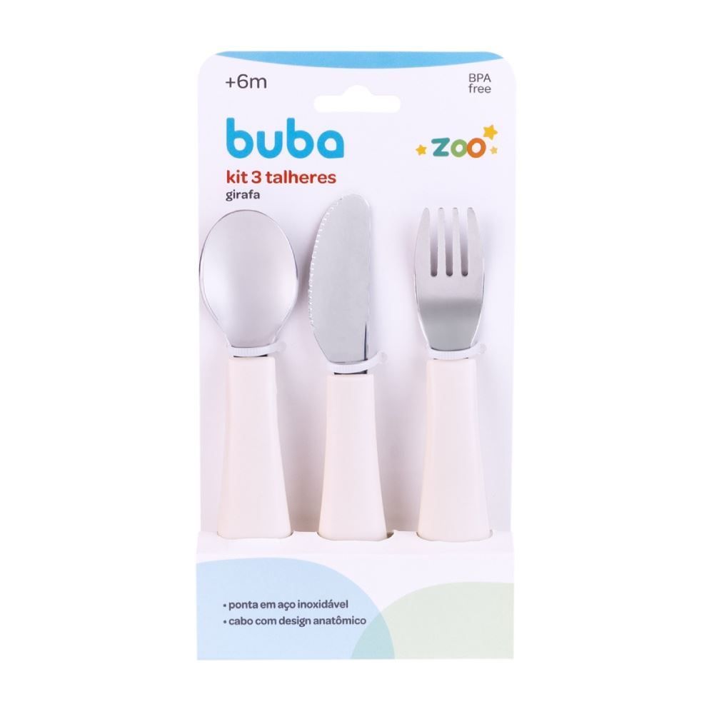 Kit Talheres Buba Zoo 3 Peças - Off White