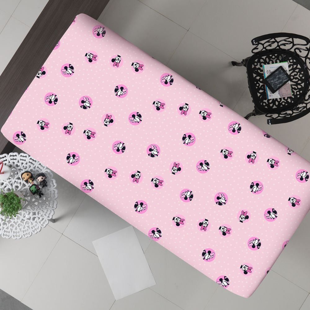 Lençol Avulso Com Elástico Solteiro Estampado Disney Portallar 1 Pç - Minnie Pink
