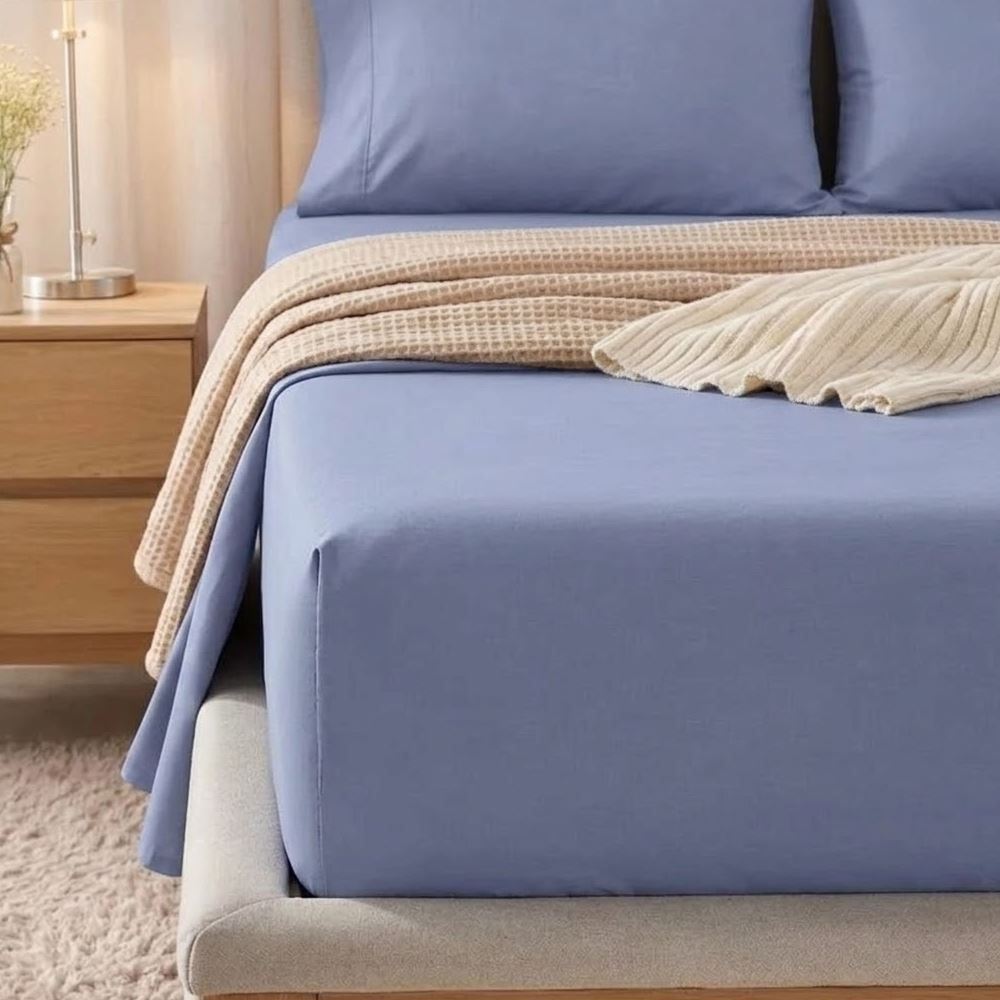 Lençol Casal Percal 100% Algodão Buona Fortuna - Azul Liso Novo