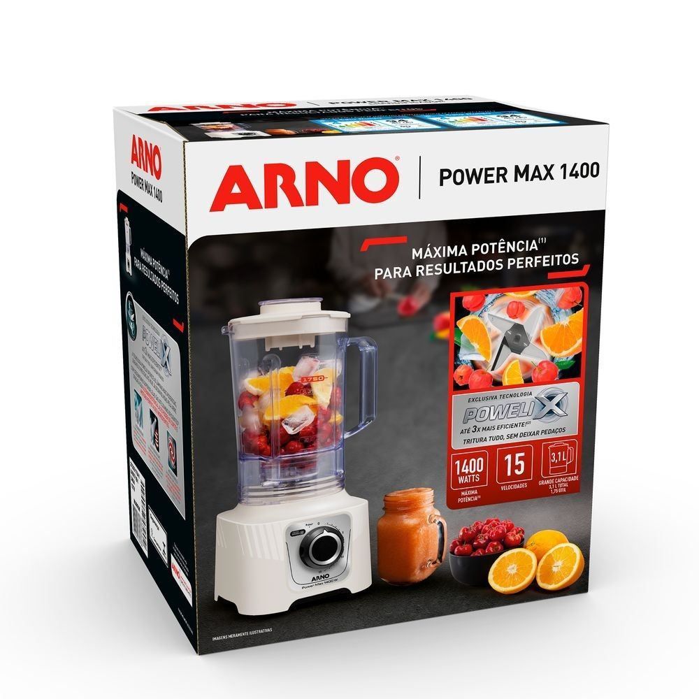 Liquidificador Powermax Arno 1400W Marfim 3,1 Litros LN64