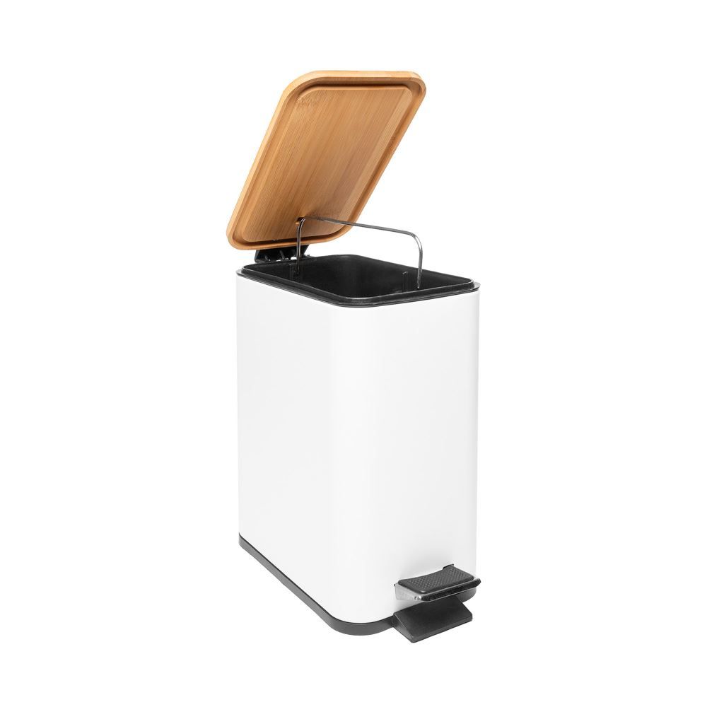 Lixeira Retangular com Pedal e Tampa de Bambu 5L Lyor - BRANCO