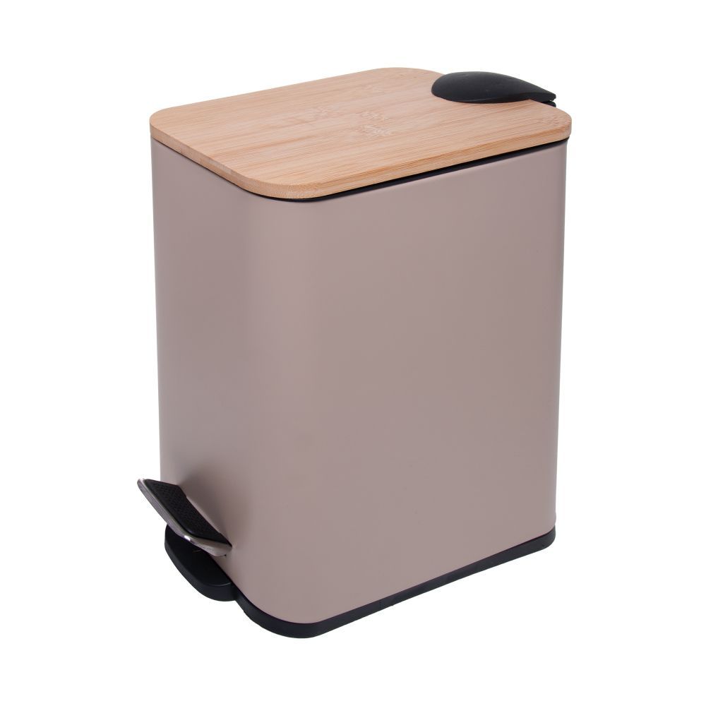 Lixeira Retangular com Pedal e Tampa de Bambu 5L Lyor - BEGE
