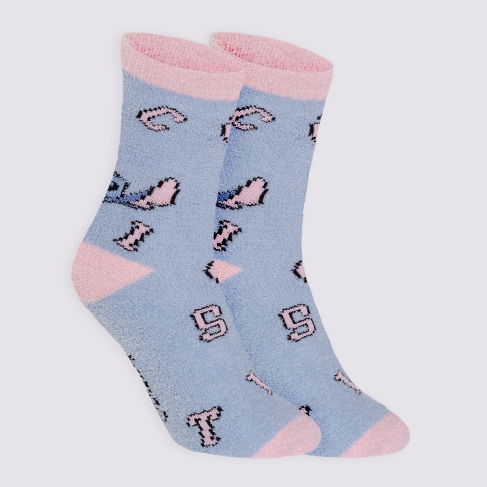Meia Cano Longo Stitch Chenille Disney - AZUL 34/38
