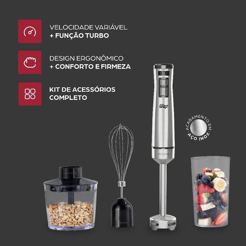 Mixer Wap 3 em 1 Inox com Processador 700ml WM1 