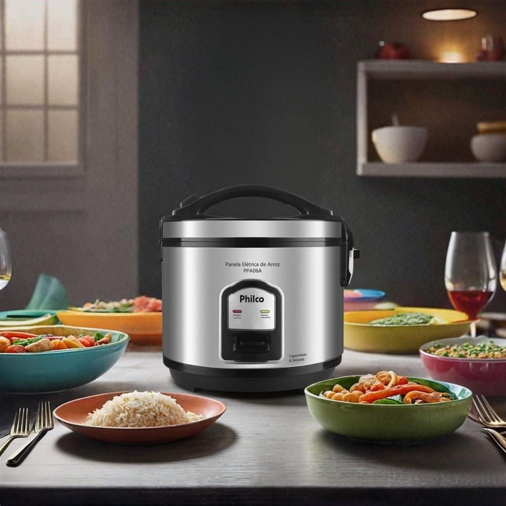 Panela de Arroz Elétrica Philco 6 Xícaras Inox 400W PPA06A