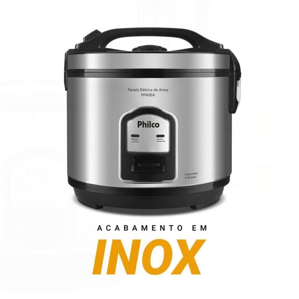 Panela de Arroz Elétrica Philco 6 Xícaras Inox 400W PPA06A