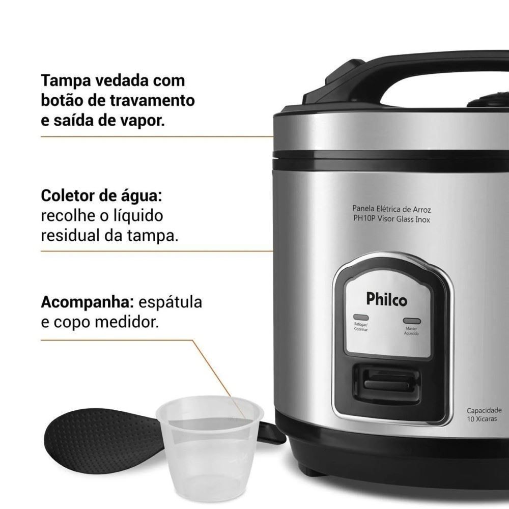 Panela de Arroz Elétrica Philco PH10P Visor Glass