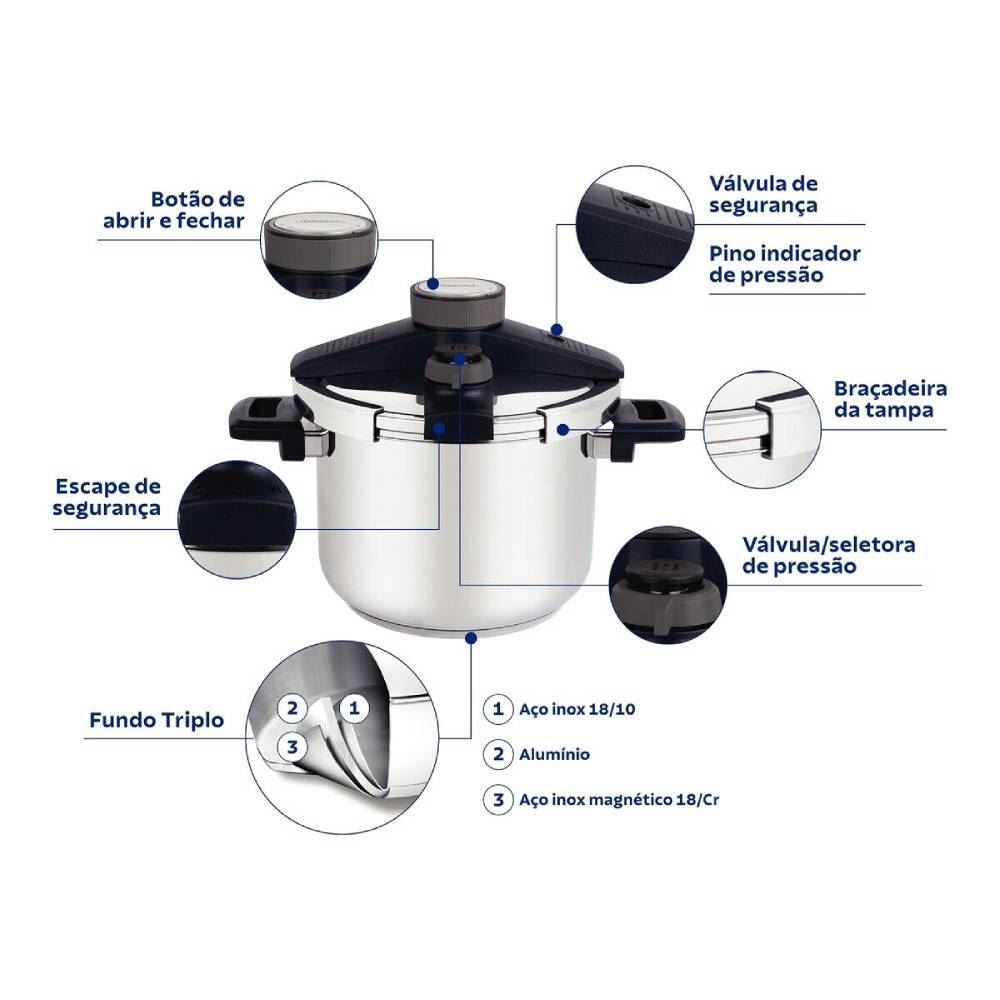 Panela De Pressão Presto 6 Litros Tramontina - Aço Inox