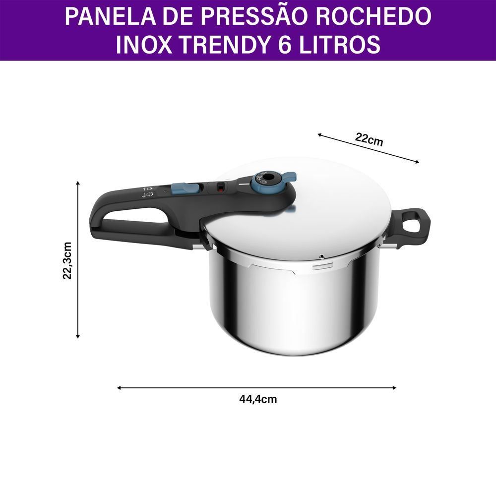 Panela de Pressão Rochedo Inox Trendy 6 Litros Fechamento Externo - ROCHEDO INOX TRENDY
