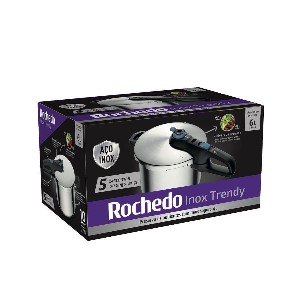 Panela de Pressão Rochedo Inox Trendy 6 Litros Fechamento Externo - ROCHEDO INOX TRENDY