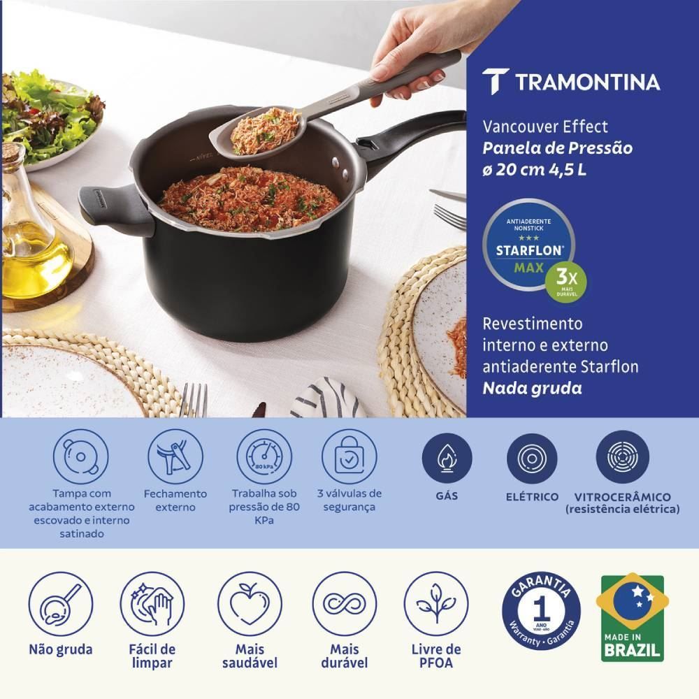 Panela de Pressão Vancouver Effect Tramontina 4,5 Litros - Preto