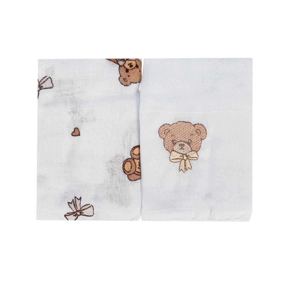 Kit Pano de Boca Bordado Havan Baby 2 Peças - Urso Bege