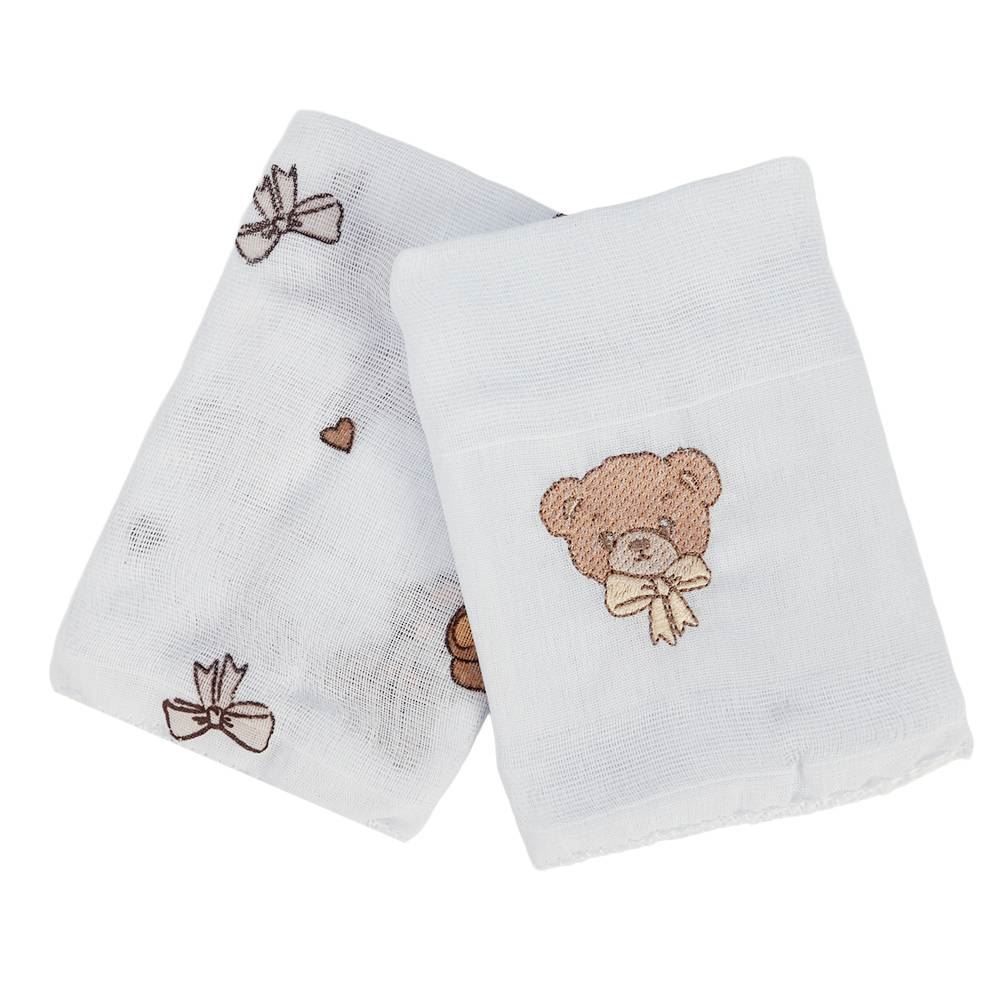 Kit Pano de Boca Bordado Havan Baby 2 Peças - Urso Bege
