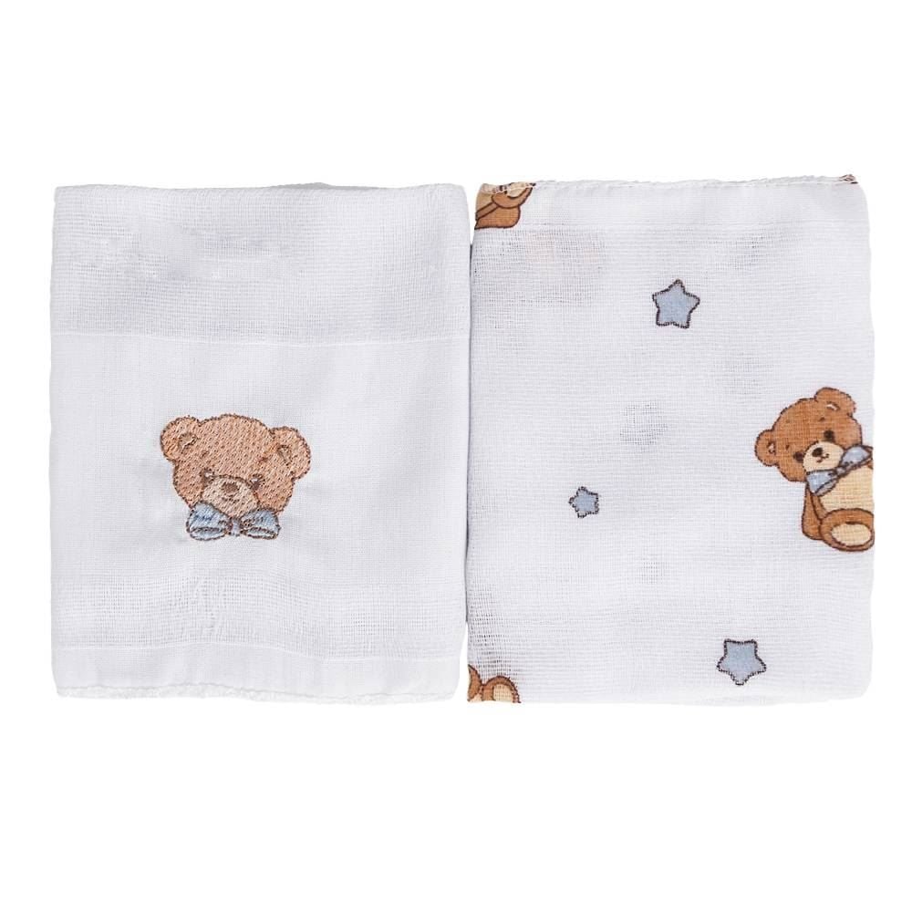 Kit Pano de Boca Bordado Havan Baby 2 Peças - Urso Azul