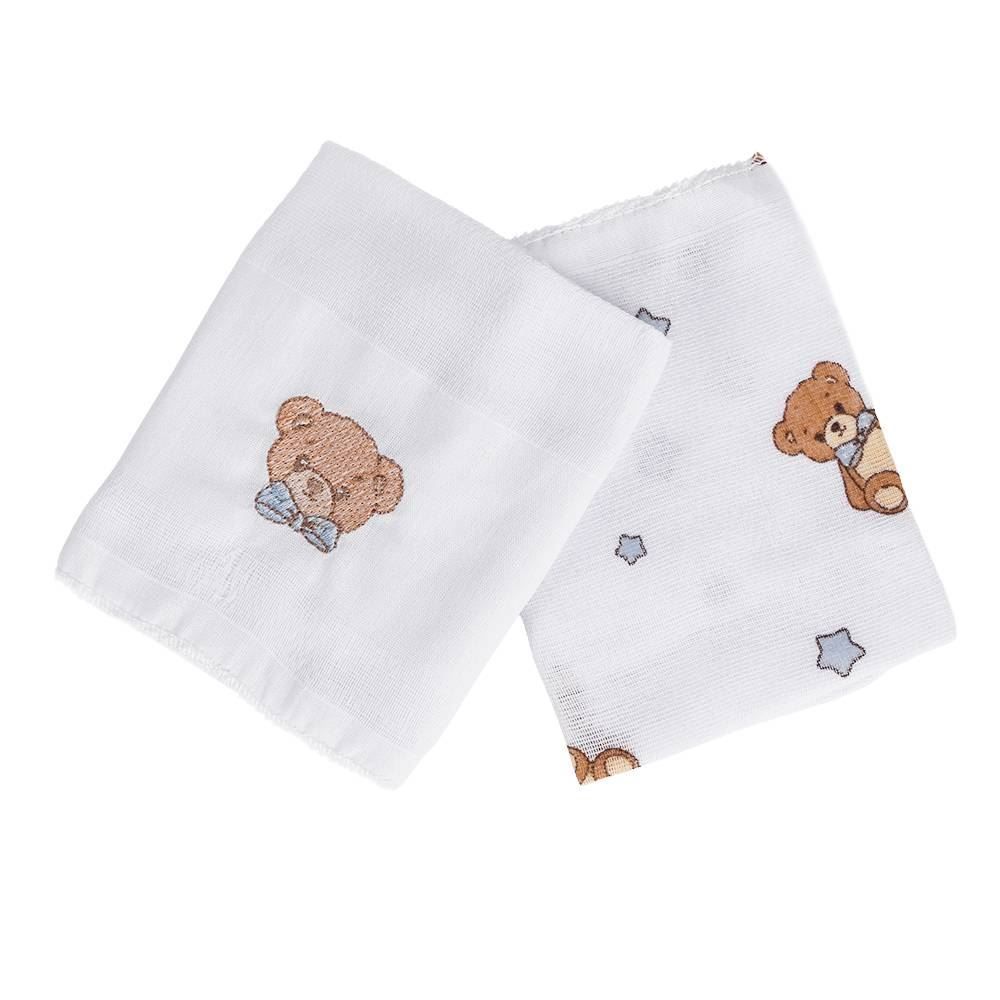 Kit Pano de Boca Bordado Havan Baby 2 Peças - Urso Azul