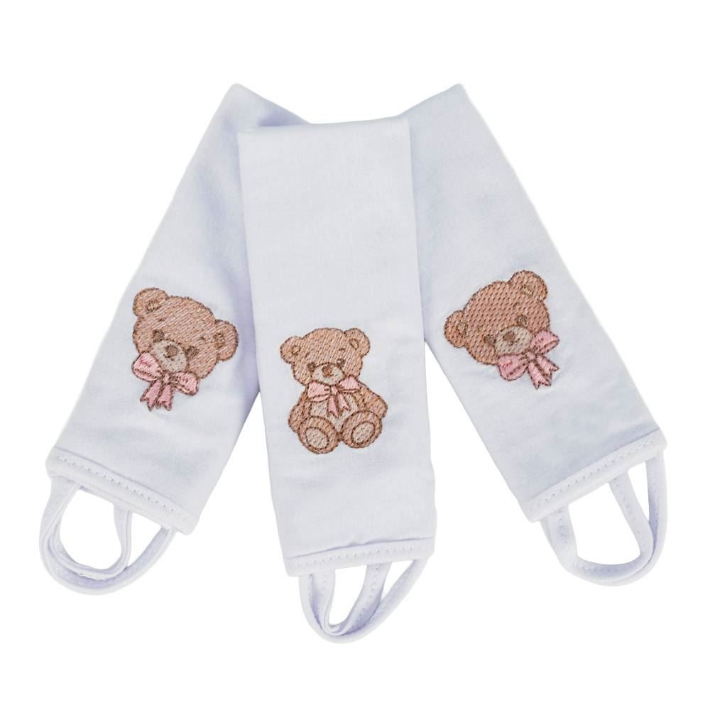 Pano de Boca com Prendedor de Chupeta 3 Peças - Urso Rosa