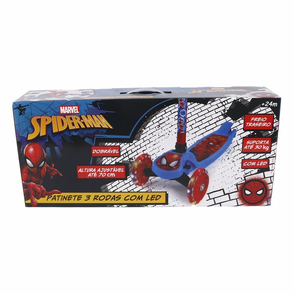 Patinete Infantil 3 Rodas com Led Homem-Aranha Disney