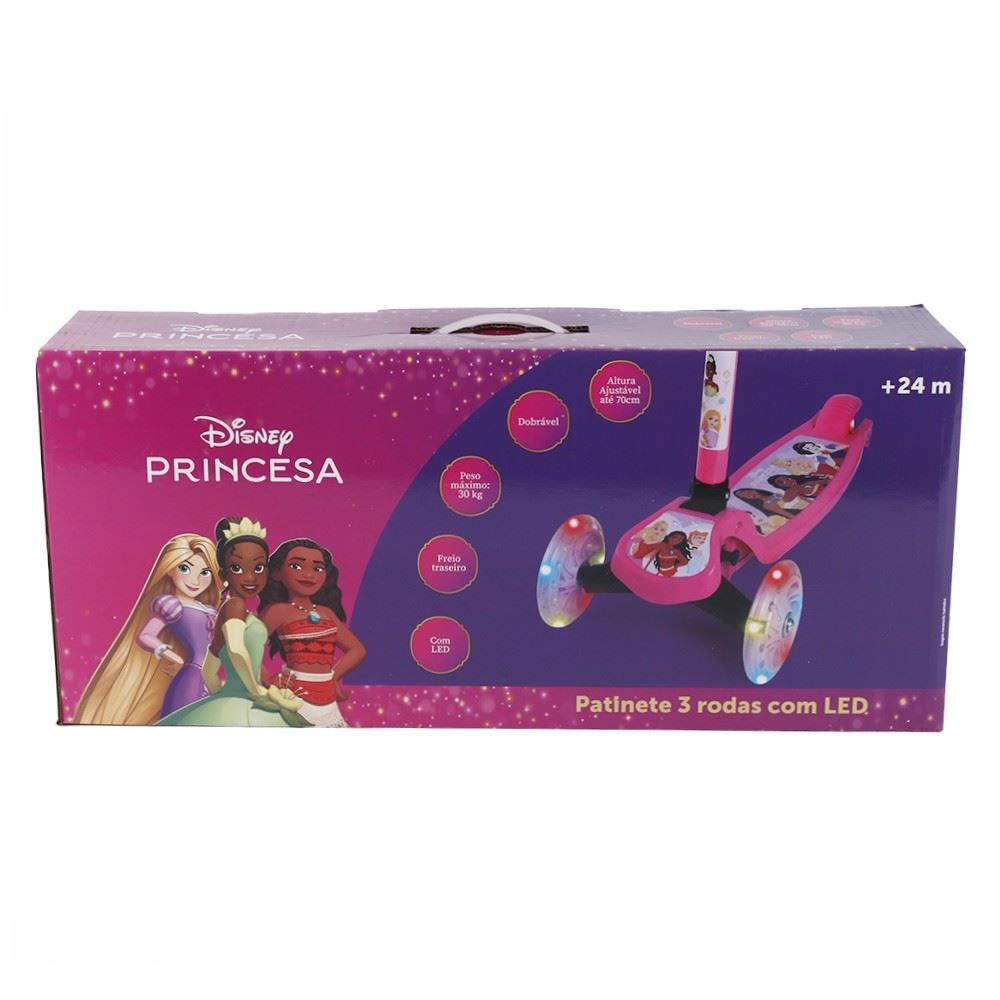  Patinete Infantil 3 Rodas com Led Princesas Disney