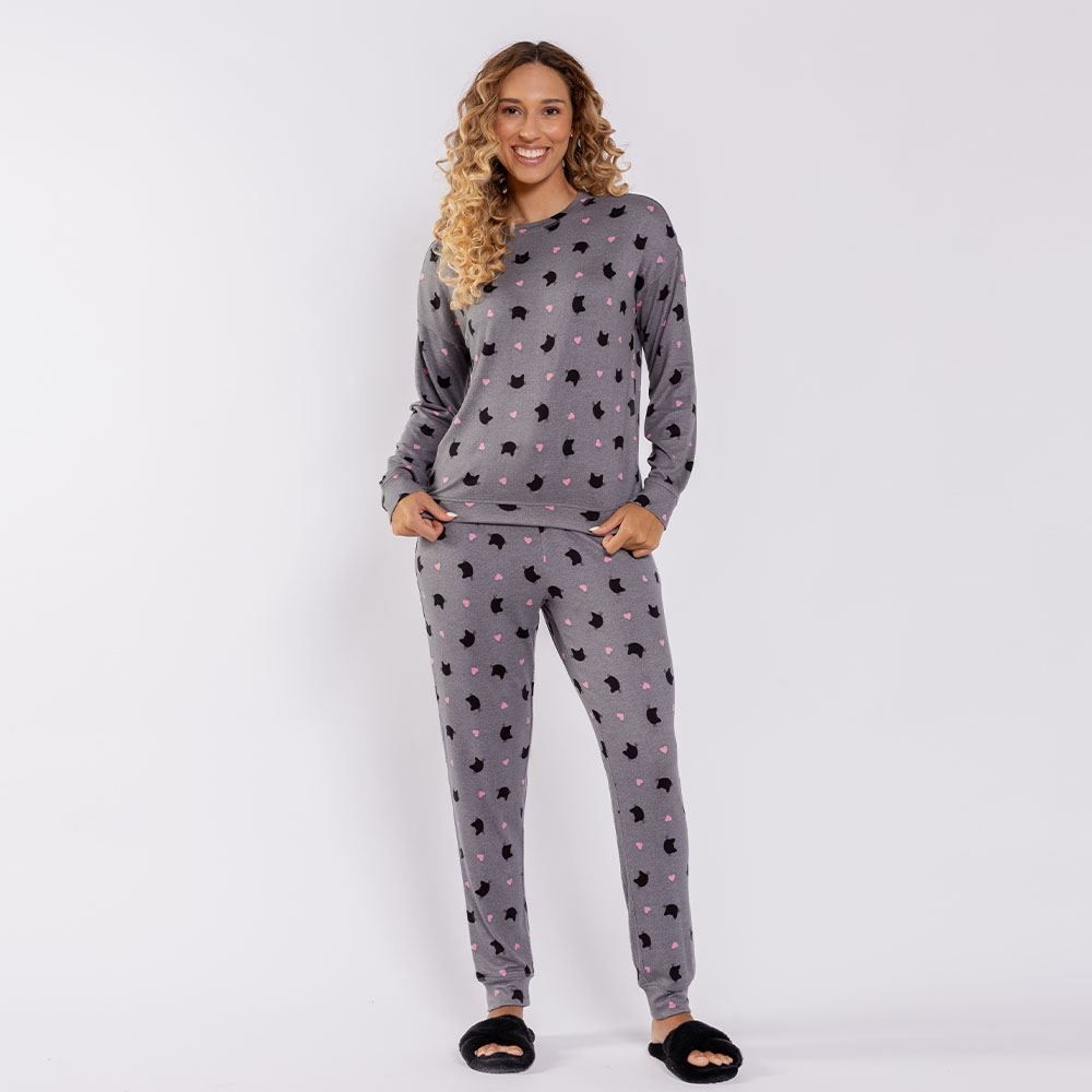 Pijama Feminino Longo Em Malha Tricot Camila Moretti