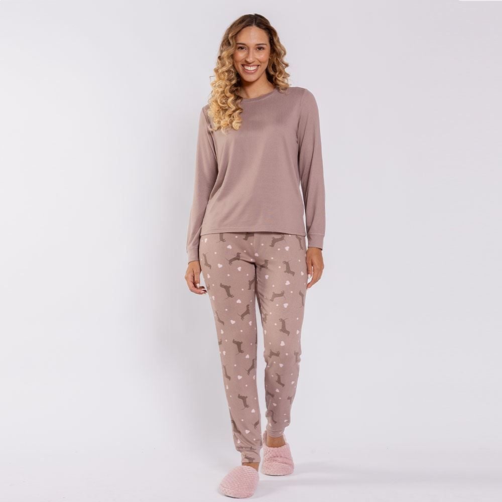 Pijama Feminino Longo Em Malha Tricot Camila Moretti