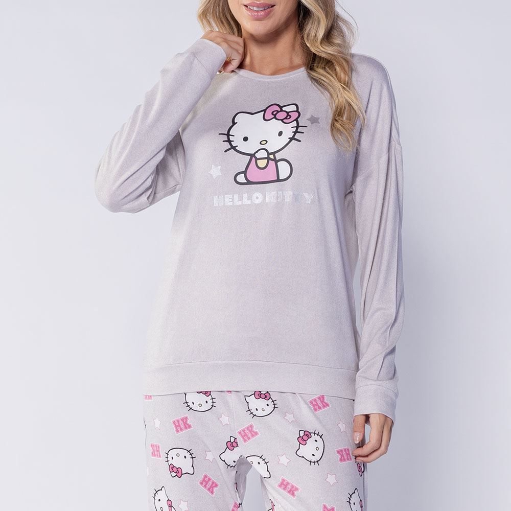 Pijama Feminino Longo Em Malha Tricot Sanrio