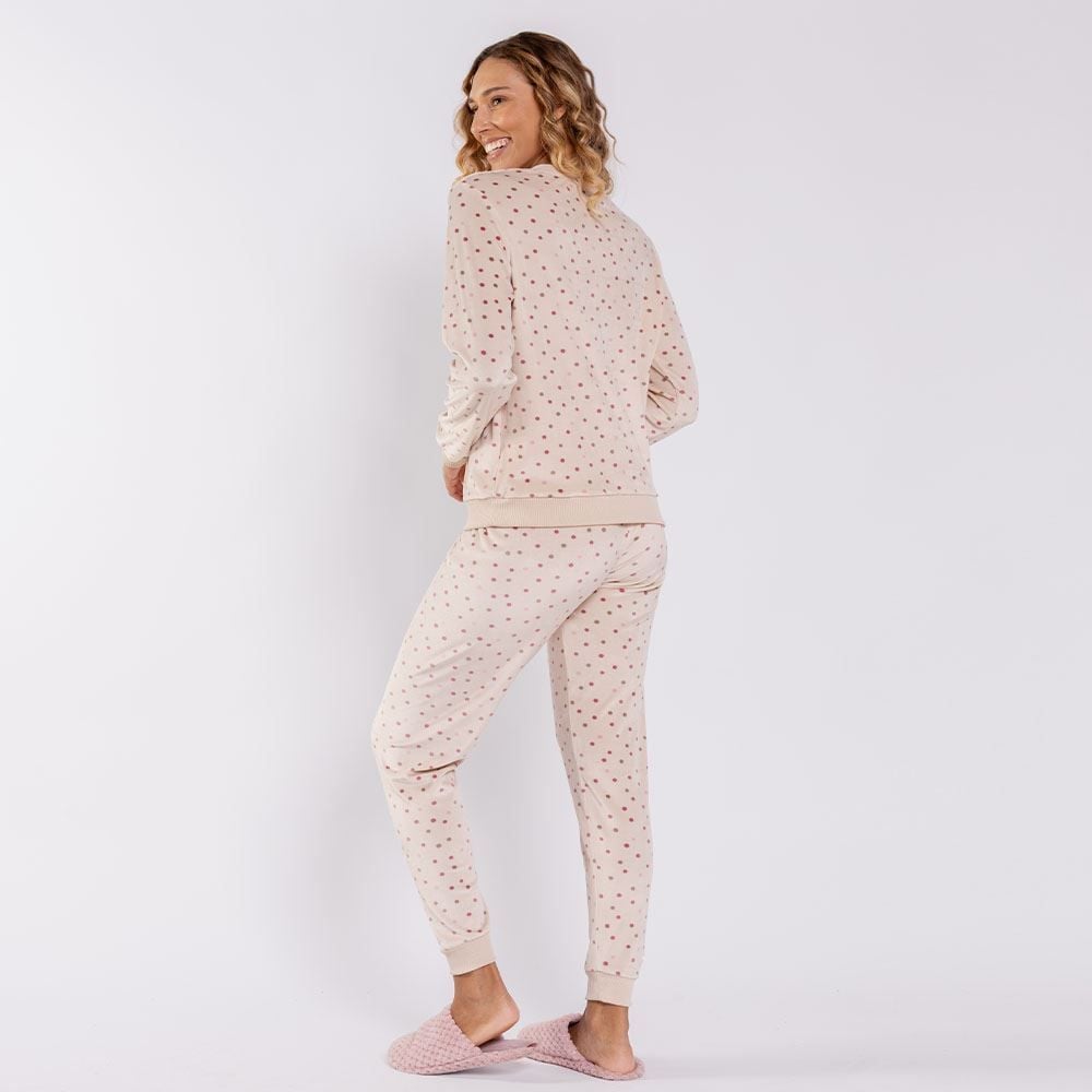 Pijama Feminino Longo Em Plush Bolinha Camila Moretti